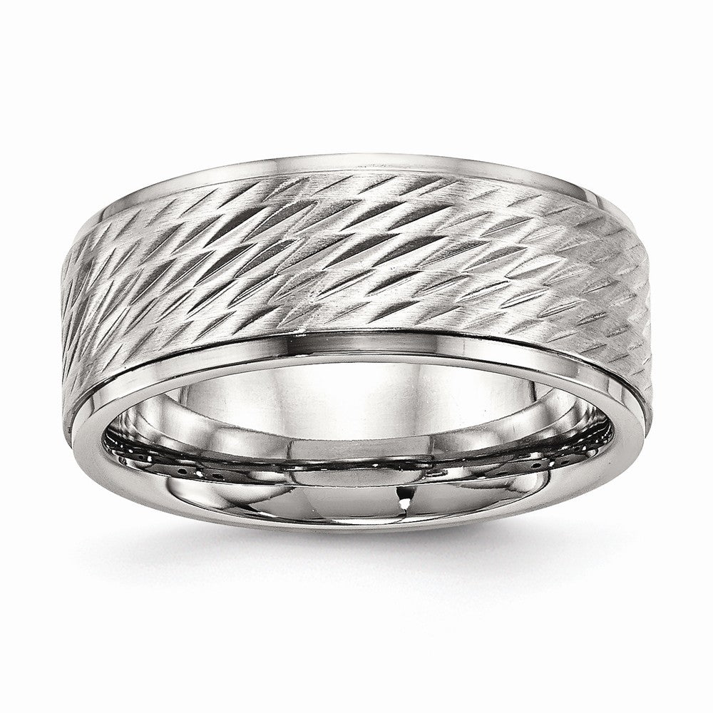 Ridged Edge Wedding Band in Stainless Steel, 9mm
