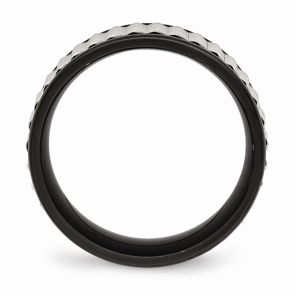 Stainless Steel Black IP Wedding Band with Polished Textured Finish - 7 - 7