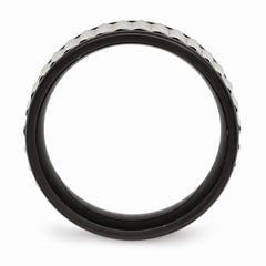 Stainless Steel Black IP Wedding Band with Polished Textured Finish - 7 - 7