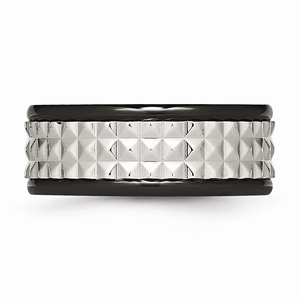 Stainless Steel Black IP Wedding Band with Polished Textured Finish - 7 - 7