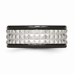 Stainless Steel Black IP Wedding Band with Polished Textured Finish - 7 - 7
