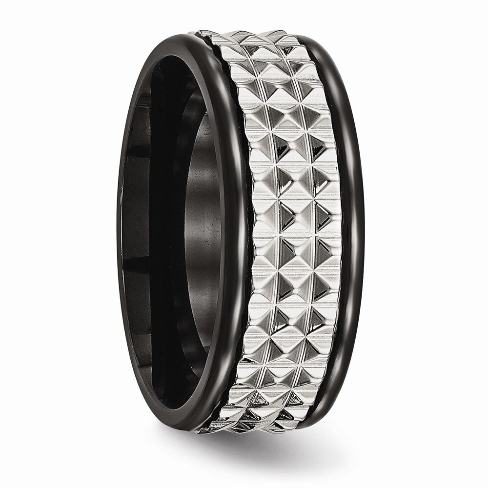 Stainless Steel Black IP Wedding Band with Polished Textured Finish - 7 - 7