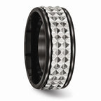 Black Studded Wedding Band in Stainless Steel, 9mm