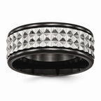 Black Studded Wedding Band in Stainless Steel, 9mm