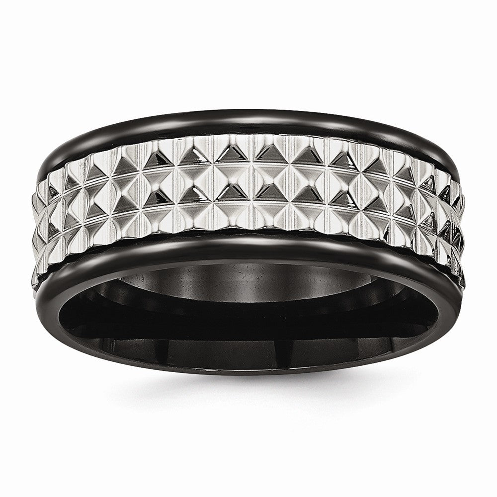 Stainless Steel Black IP Wedding Band with Polished Textured Finish - 7 - 7