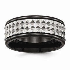 Stainless Steel Black IP Wedding Band with Polished Textured Finish - 7 - 7