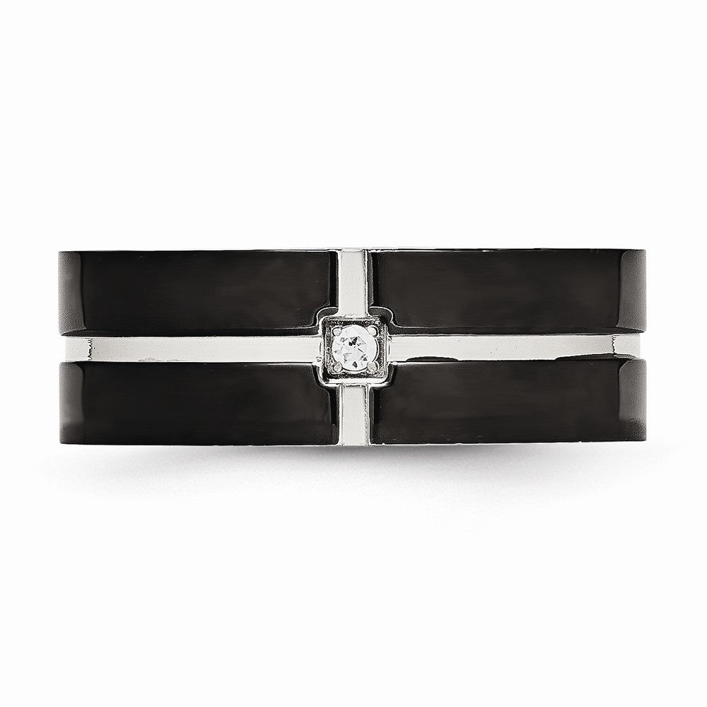 Black CZ Comfort-Fit Wedding Band in Stainless Steel, 8mm