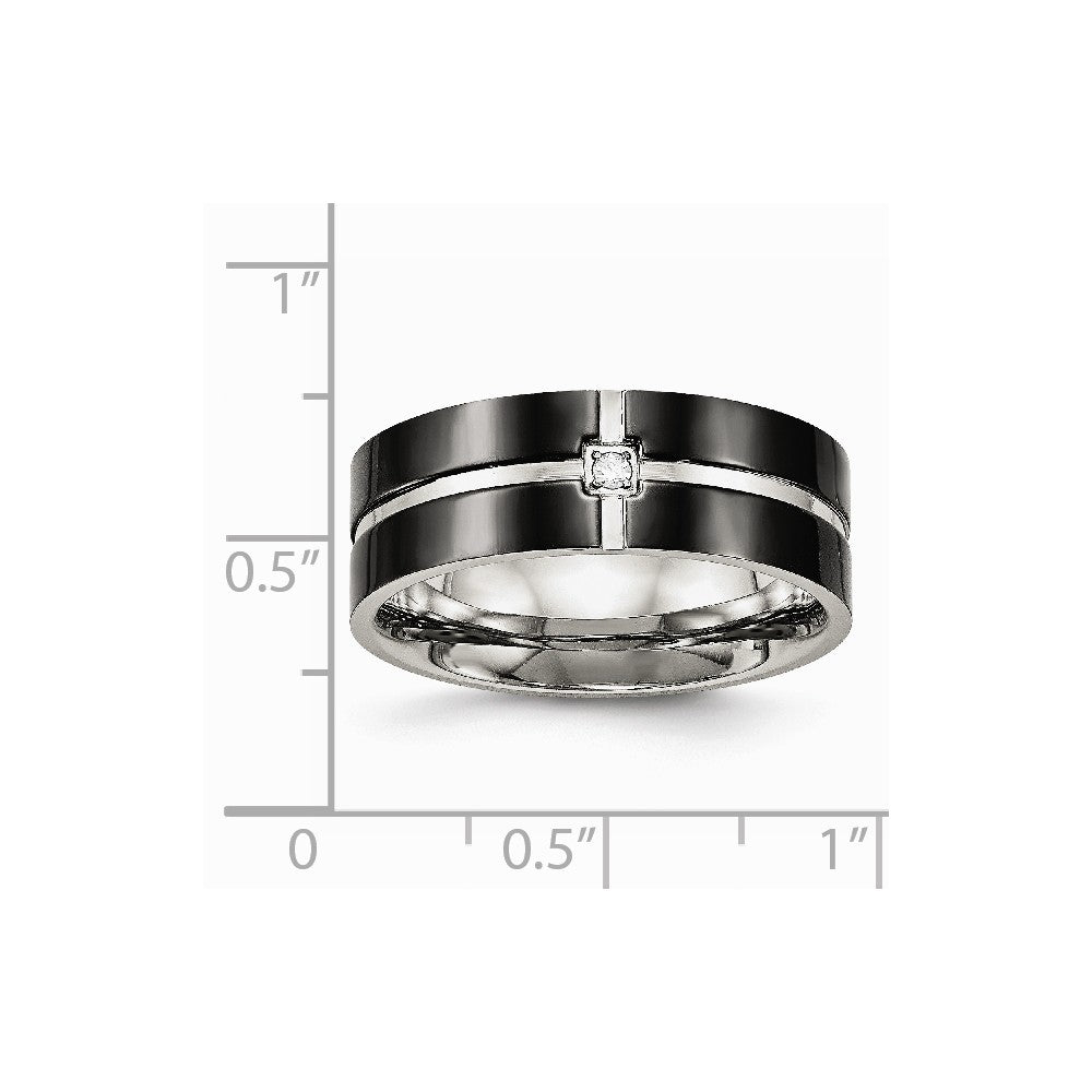 Stainless Steel Polished Black IP Grooved CZ Comfort Back Ring