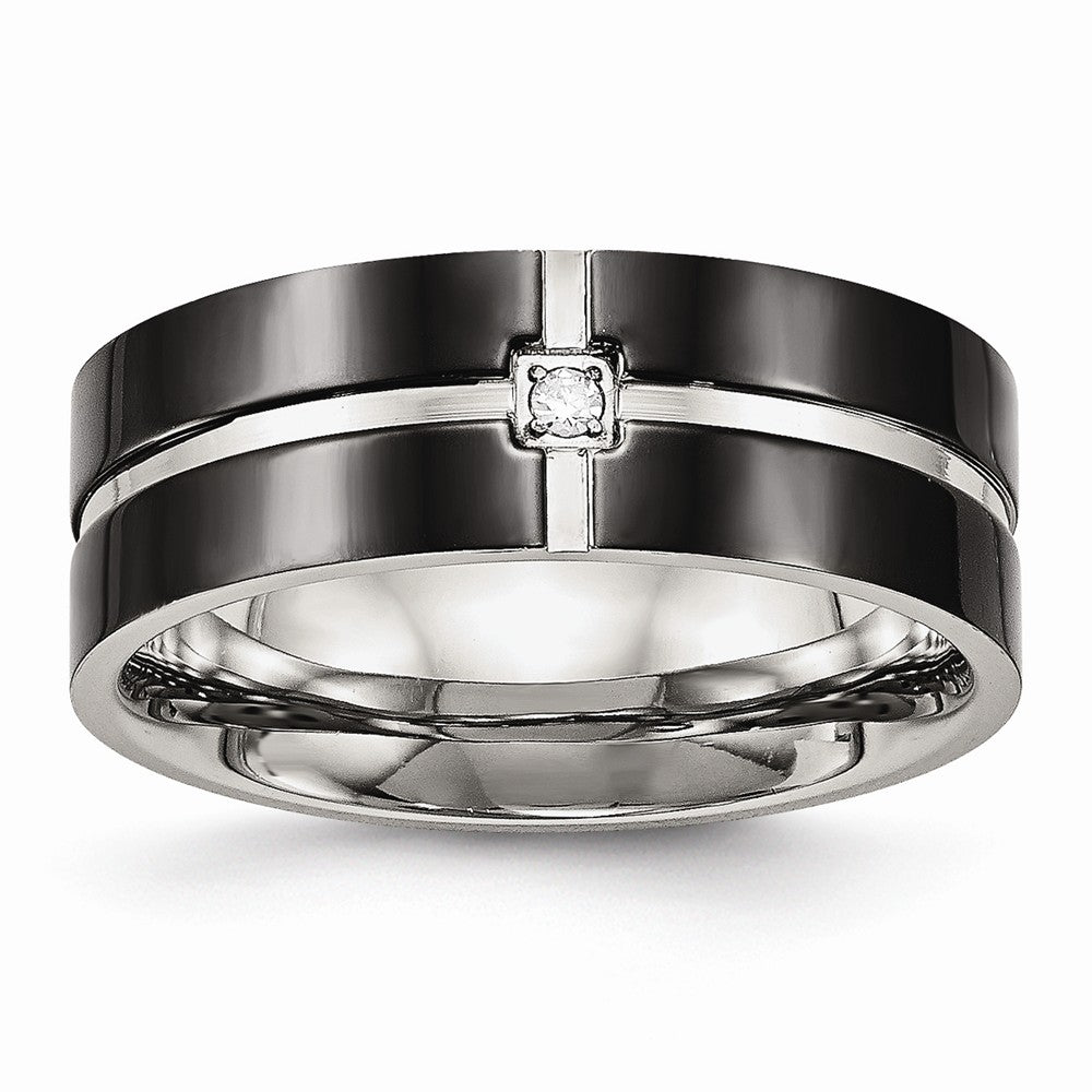 Black CZ Comfort-Fit Wedding Band in Stainless Steel, 8mm