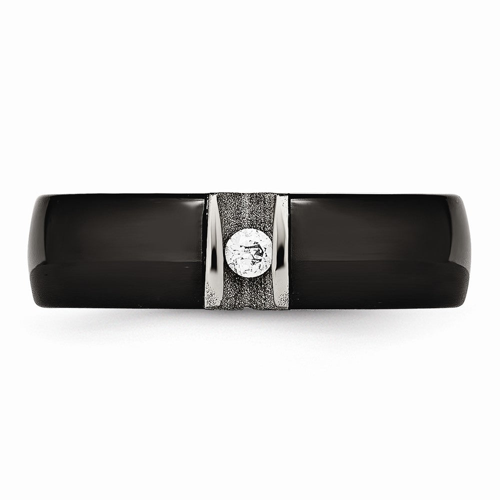 Sophia Jewelers Stainless Steel Wedding Band with Black Ceramic CZ Polished Finish
