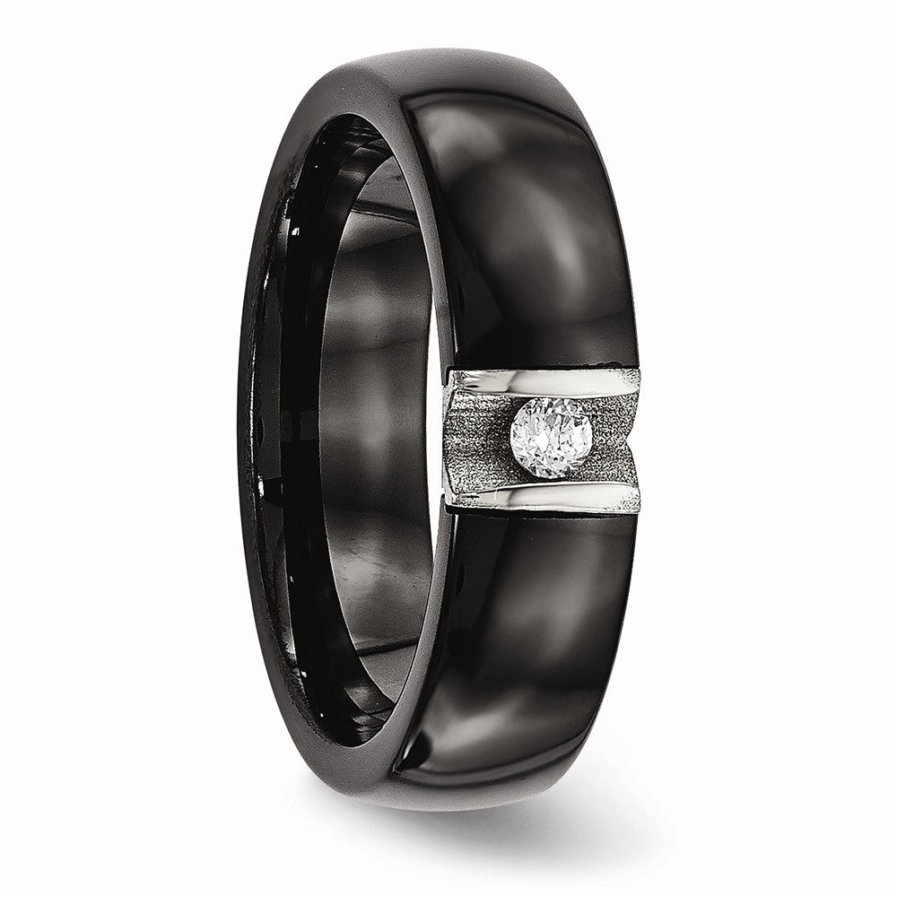 Sophia Jewelers Stainless Steel Wedding Band with Black Ceramic CZ Polished Finish