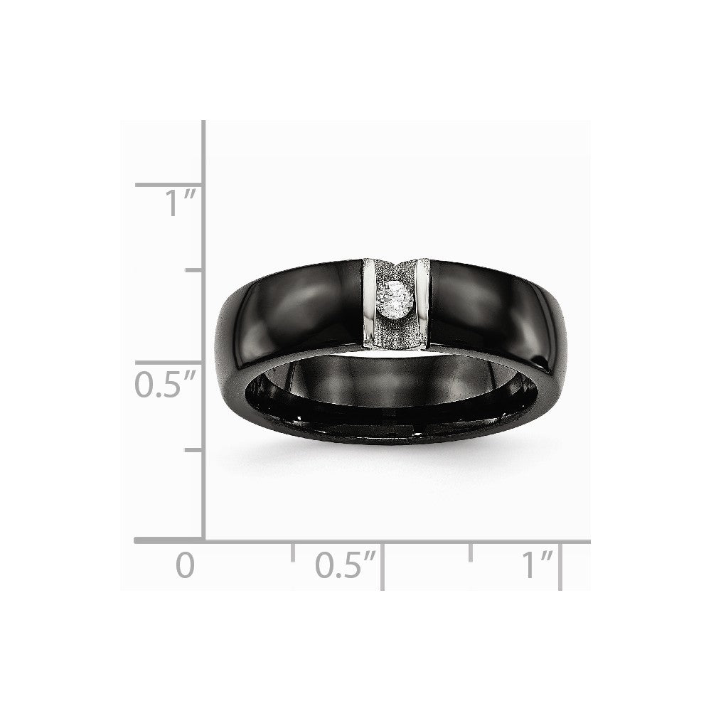 Stainless Steel Polished & Laser Cut Black Ceramic CZ Ring