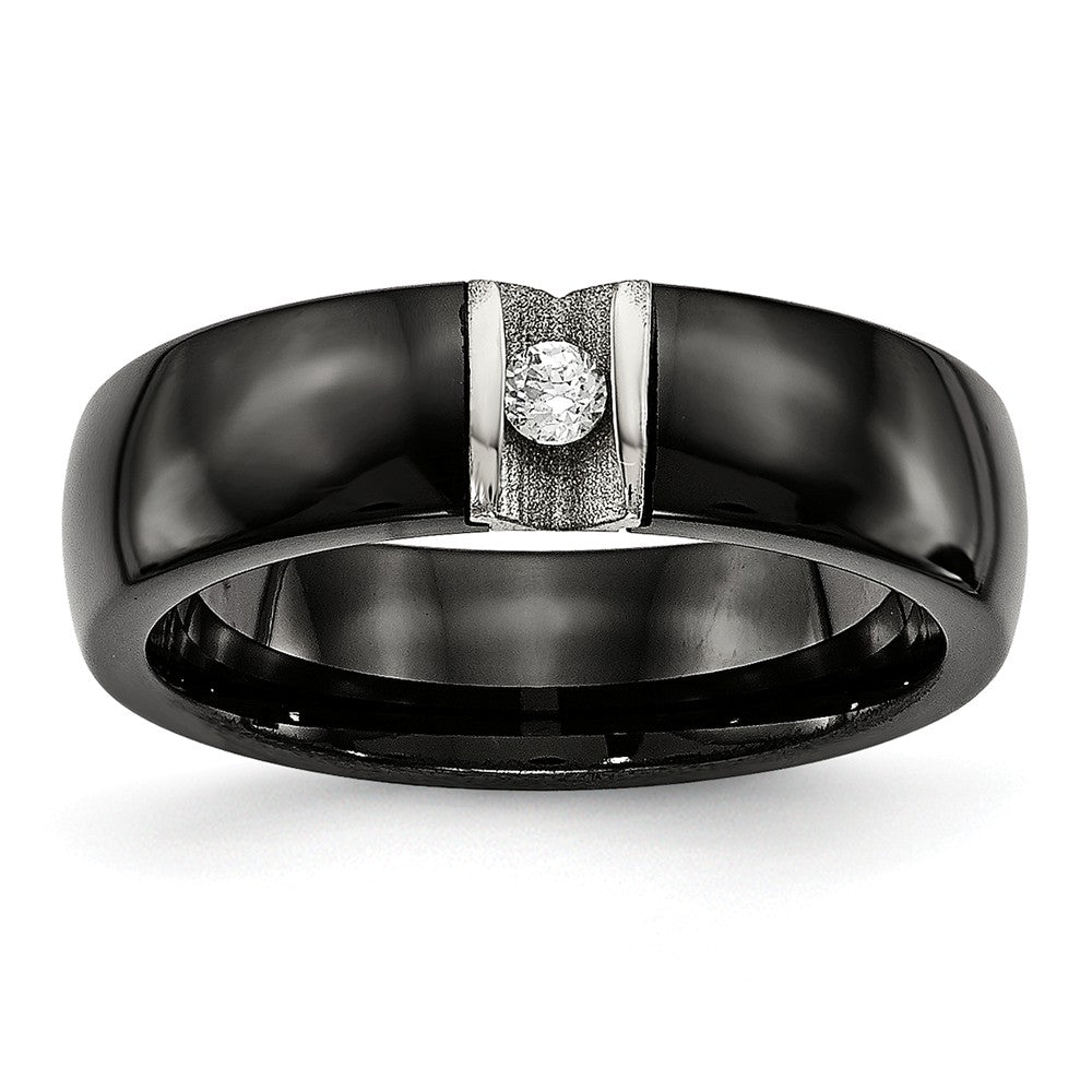 Sophia Jewelers Stainless Steel Wedding Band with Black Ceramic CZ Polished Finish Main image