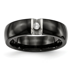 Cut Black Ceramic Cubic Zirconia Wedding Band in Stainless Steel, 6mm, Size 5–10 - Sophia Jewelers