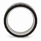 Stainless Steel Wedding Band with Polished Faceted Black Ceramic CZ