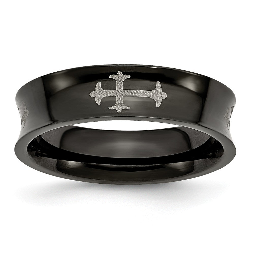 Cross Wedding Band in Black IP-Plated Stainless Steel, 6mm