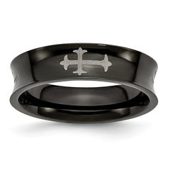 Stainless Steel Concave Crosses & Black IP-plated 6mm Band