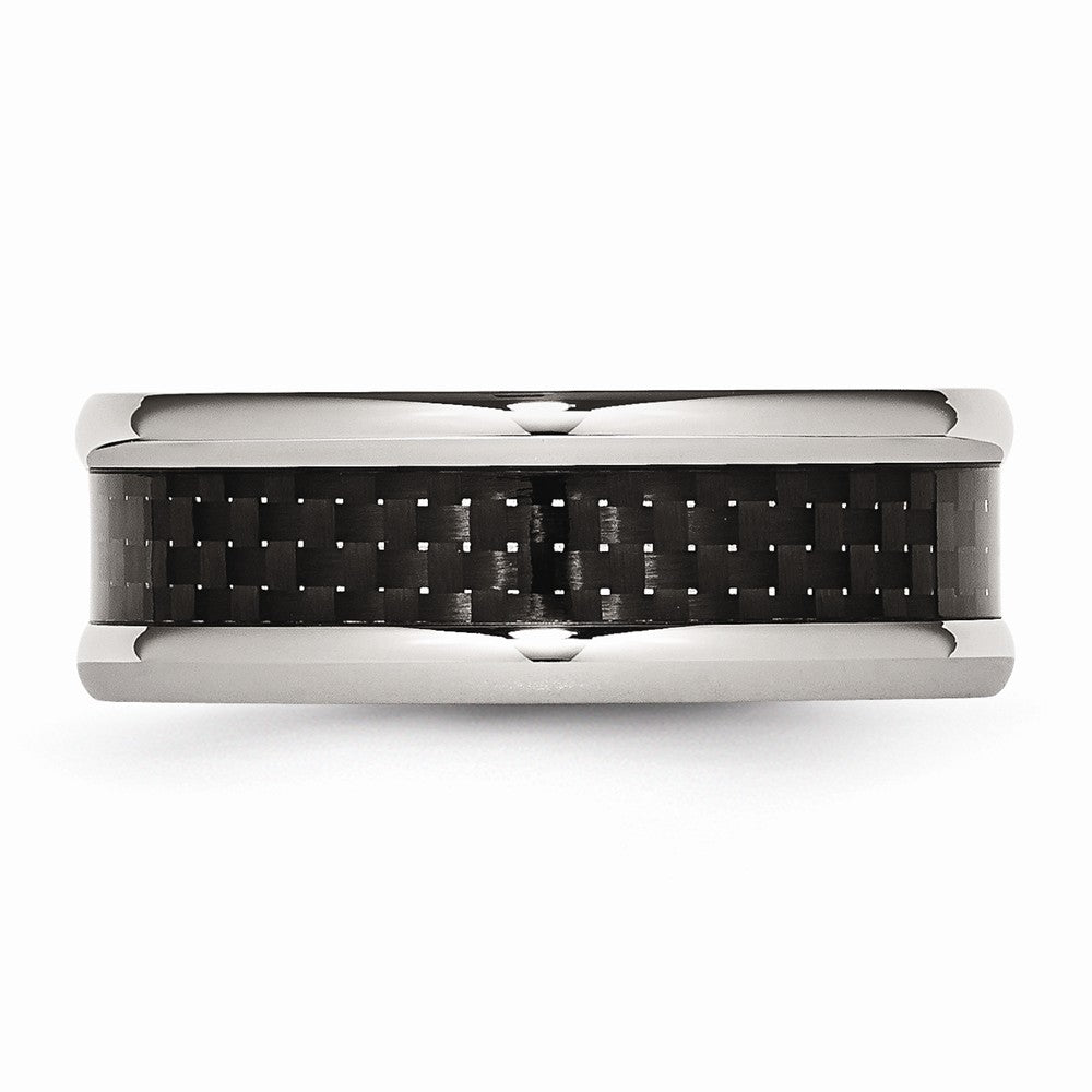 Stainless Steel Wedding Band with Black Carbon Fiber Inlay Engravable