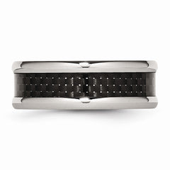 Stainless Steel Wedding Band with Black Carbon Fiber Inlay Engravable - 7 - 7