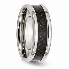Stainless Steel Wedding Band with Black Carbon Fiber Inlay Engravable - 7 - 7