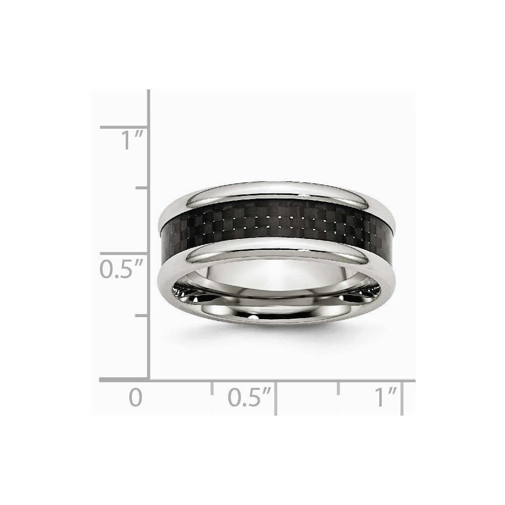 Stainless Steel Polished w/ Black Carbon Fiber Inlay 8mm Band