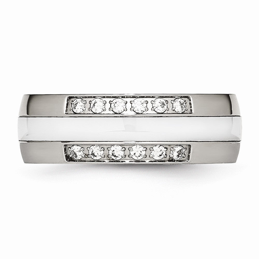 Stainless Steel Polished White Ceramic CZ Ring