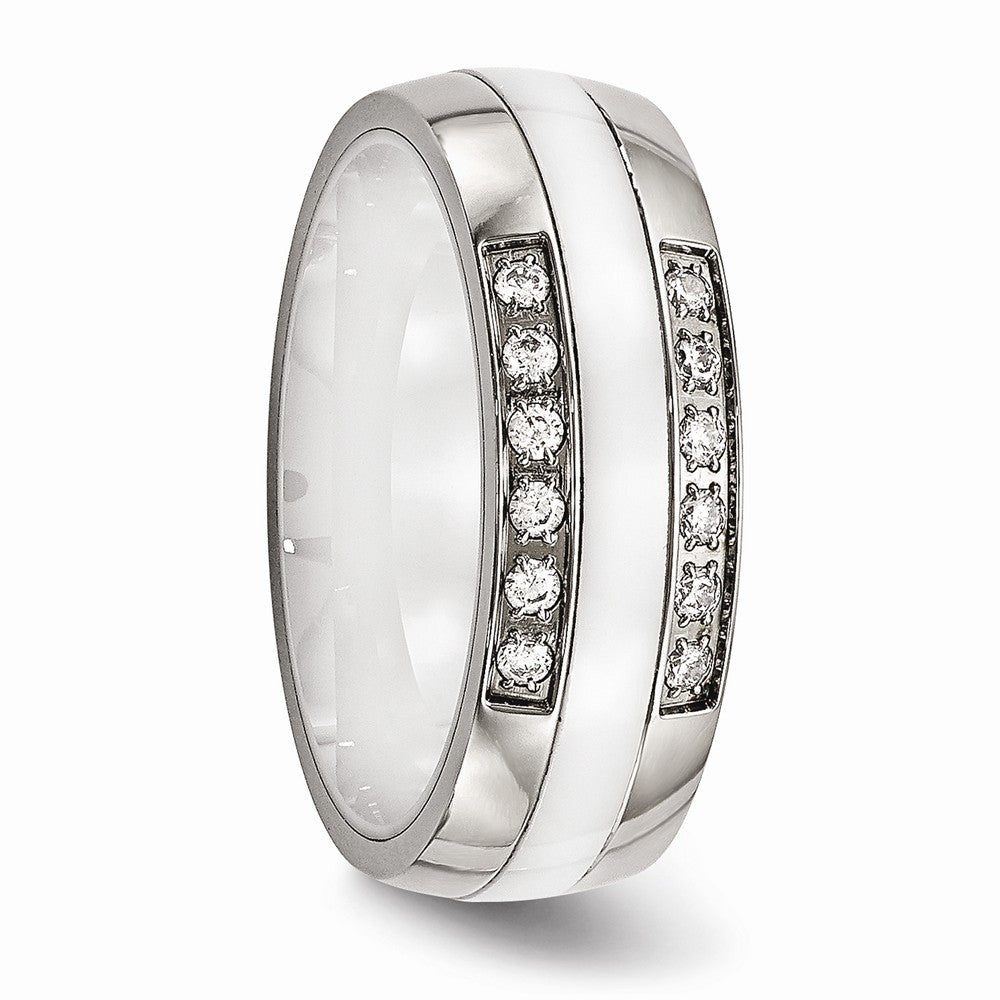 Stainless Steel Polished White Ceramic CZ Ring