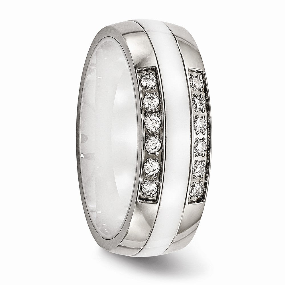 Sophia Jewelers Polished Stainless Steel Wedding Band with CZ Elegance