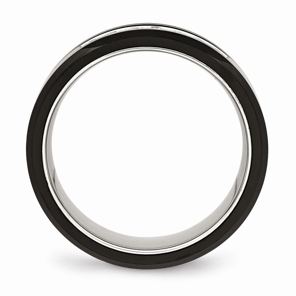 Stainless Steel Polished Black Ceramic CZ Beveled Edge Ring