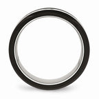 Black Ceramic & CZ Beveled Wedding Band in Stainless Steel, 8mm