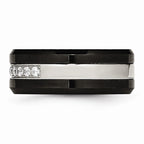 Black Ceramic & CZ Beveled Wedding Band in Stainless Steel, 8mm