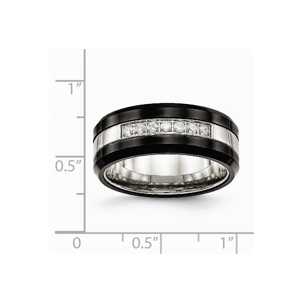 Stainless Steel Polished Black Ceramic CZ Beveled Edge Ring