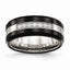 Black Ceramic & CZ Beveled Wedding Band in Stainless Steel, 8mm