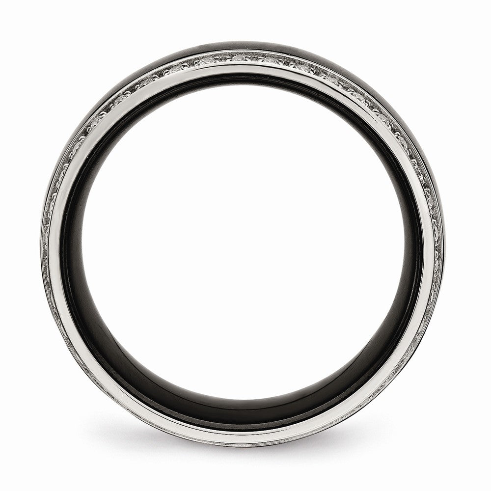 Black Ceramic & CZ Wedding Band in Stainless Steel, 8mm