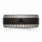 Black Ceramic & CZ Wedding Band in Stainless Steel, 8mm