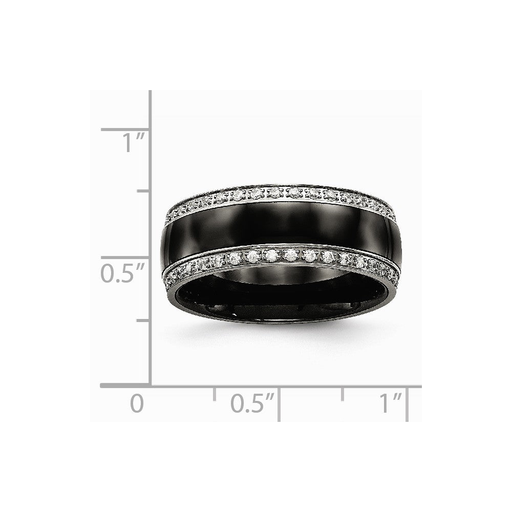 Stainless Steel Polished Black Ceramic CZ Ring