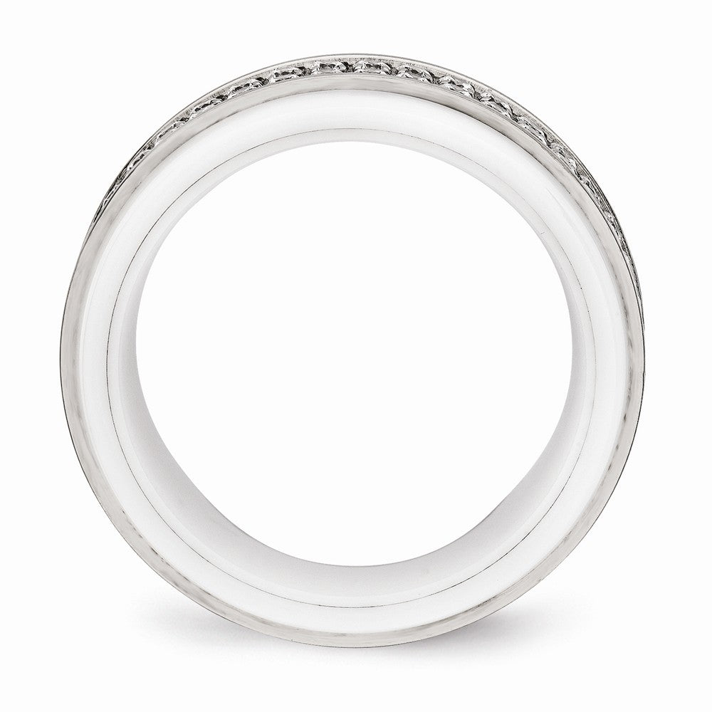 Sophia Jewelers Stainless Steel CZ Polished Ridged Wedding Band