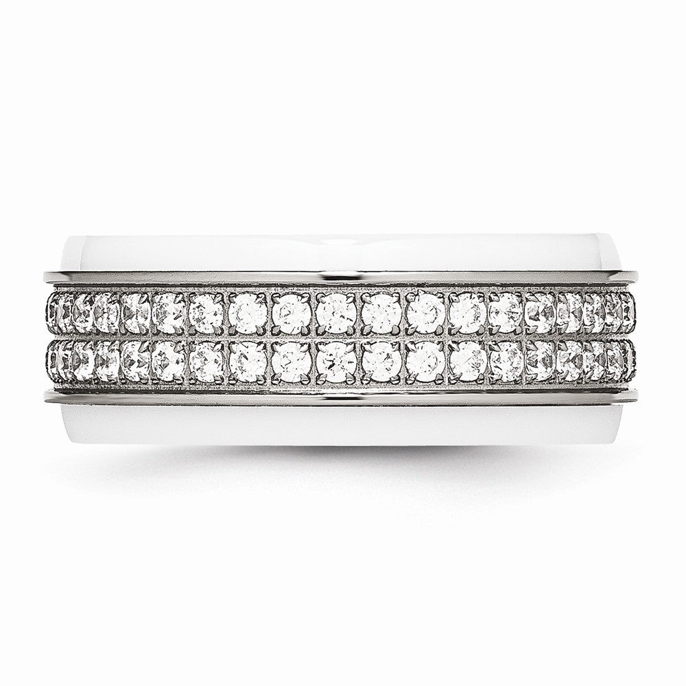 Sophia Jewelers Stainless Steel CZ Polished Ridged Wedding Band