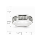 Stainless Steel Polished White Ceramic CZ Ridged edge Ring