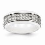 Sophia Jewelers Stainless Steel CZ Polished Ridged Wedding Band