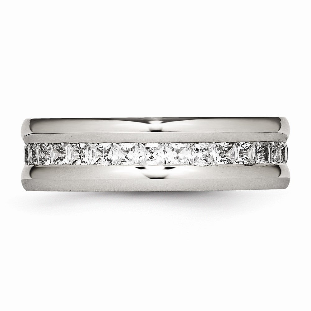 CZ Wedding Band in Stainless Steel, 7mm