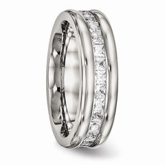Stainless Steel Wedding Band with Polished Finish and CZ Elegance - 5
