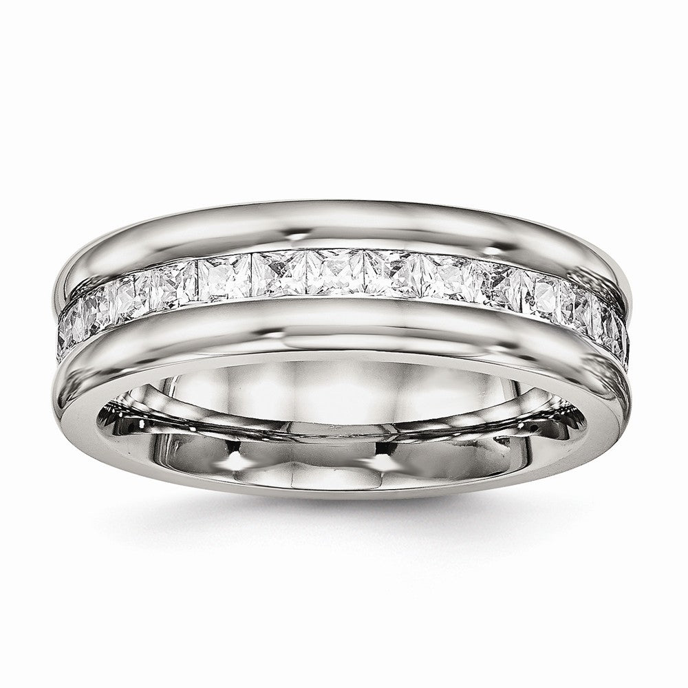 CZ Wedding Band in Stainless Steel, 7mm