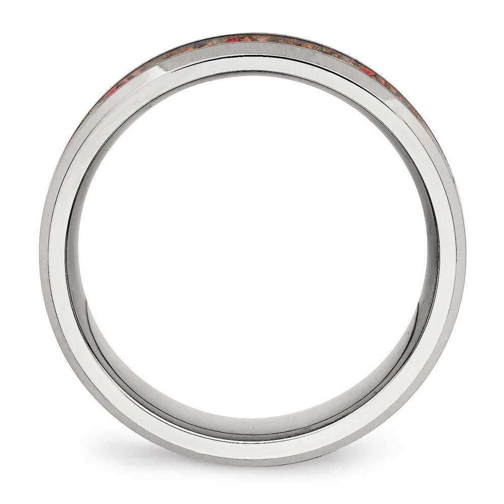 Stainless Steel Polished with Red Imitation Opal 8mm Men's Ring