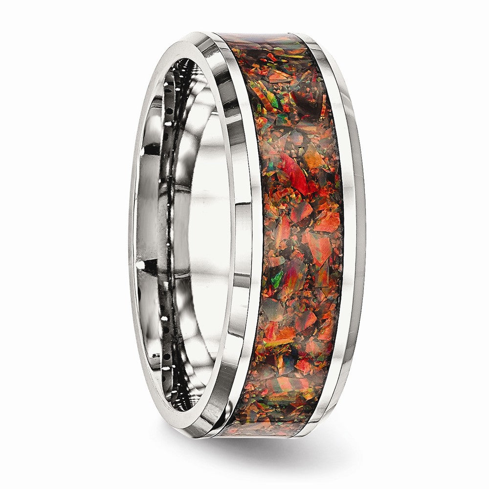 Sophia Jewelers Stainless Steel Men's Ring with Red Opal 8mm Polished Band