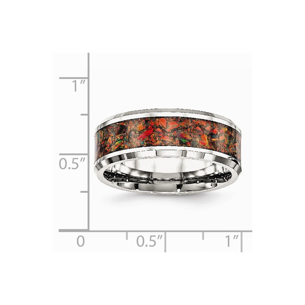 Stainless Steel Polished with Red Imitation Opal 8mm Men's Ring