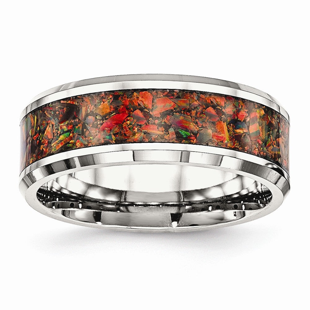 Sophia Jewelers Stainless Steel Men's Ring with Red Opal 8mm Polished Band
