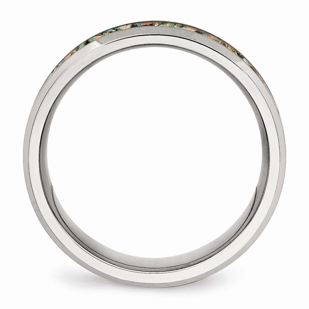 Stainless Steel Polished with Imitation Opal 8mm Men's Ring