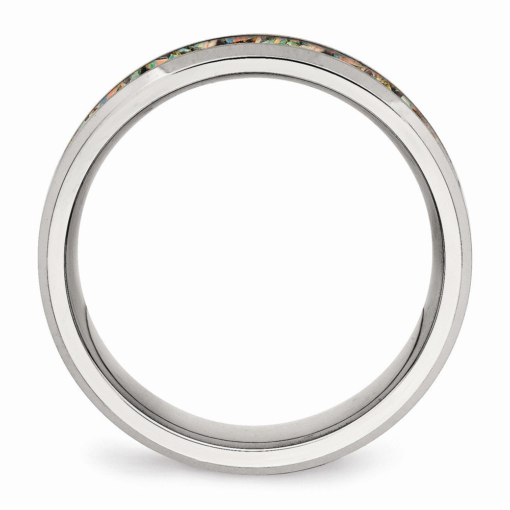 Lab-Created Opal Inlay Wedding Band in Stainless Steel, 8mm