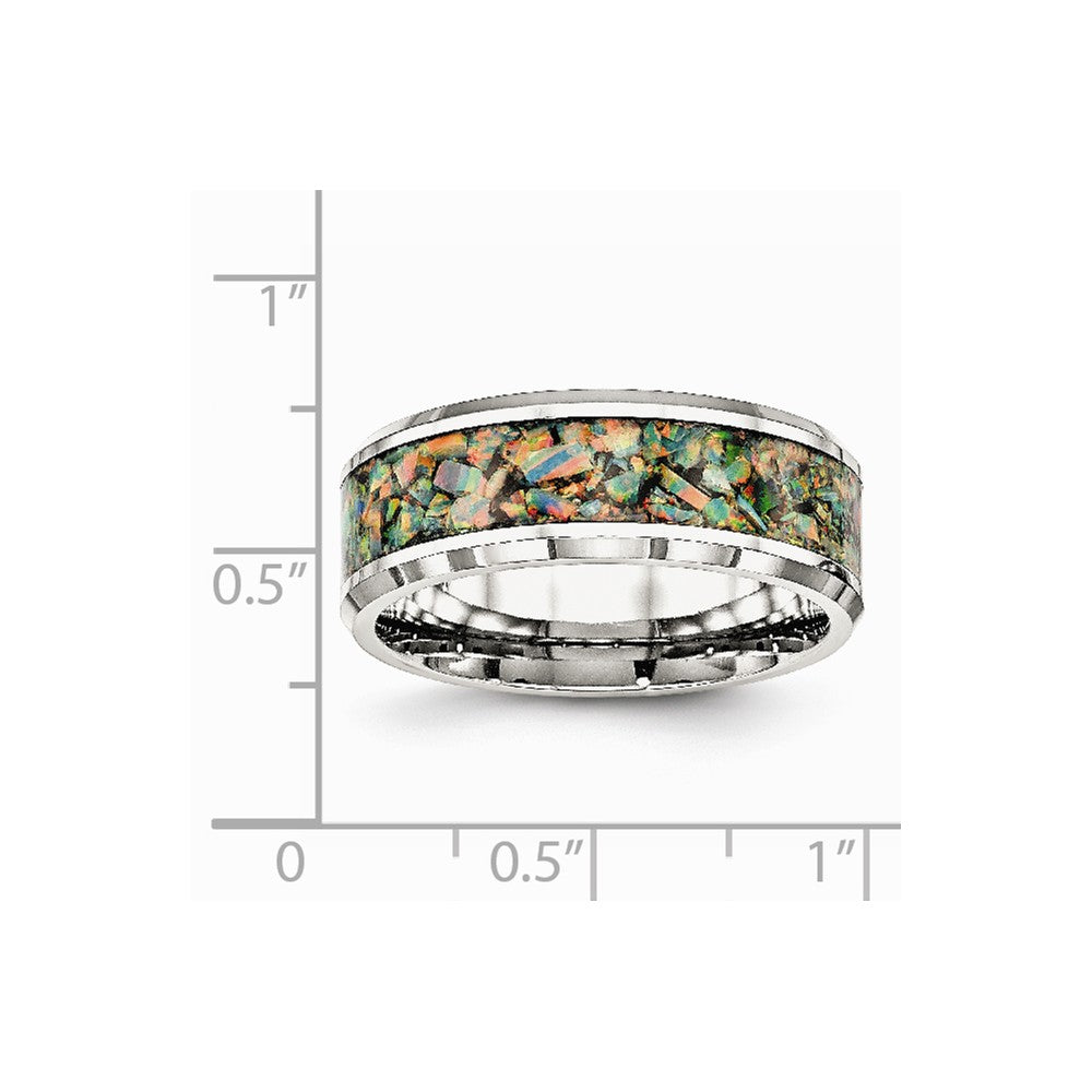 Stainless Steel Polished with Imitation Opal 8mm Men's Ring